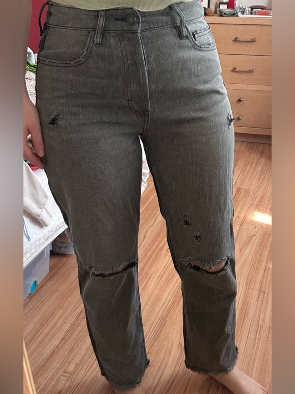 Women's Distressed Straight Jeans - grey and black size 27